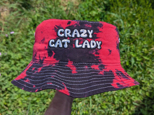 Crazy Cat Lady - Embroidered Tie Dye Bucket Hat - Cat Lover Cat Hat Rave Outfit Festival Outfit Cat Lady Gift Raver Gift Funny Rave Hat