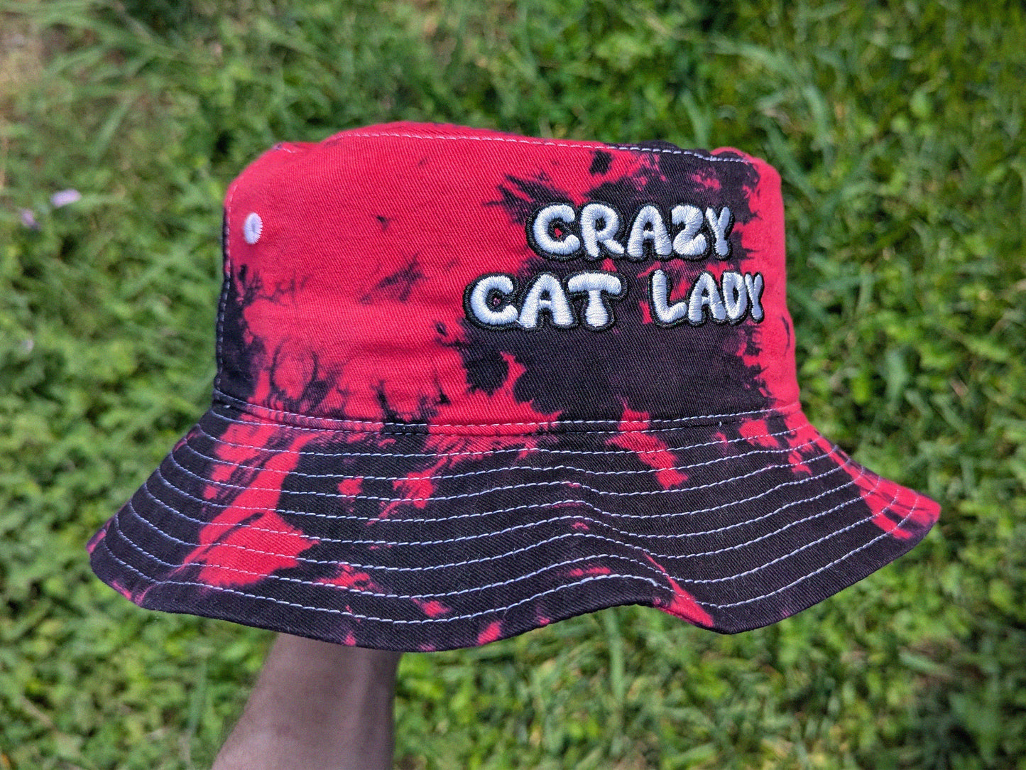 Crazy Cat Lady - Embroidered Tie Dye Bucket Hat - Cat Lover Cat Hat Rave Outfit Festival Outfit Cat Lady Gift Raver Gift Funny Rave Hat