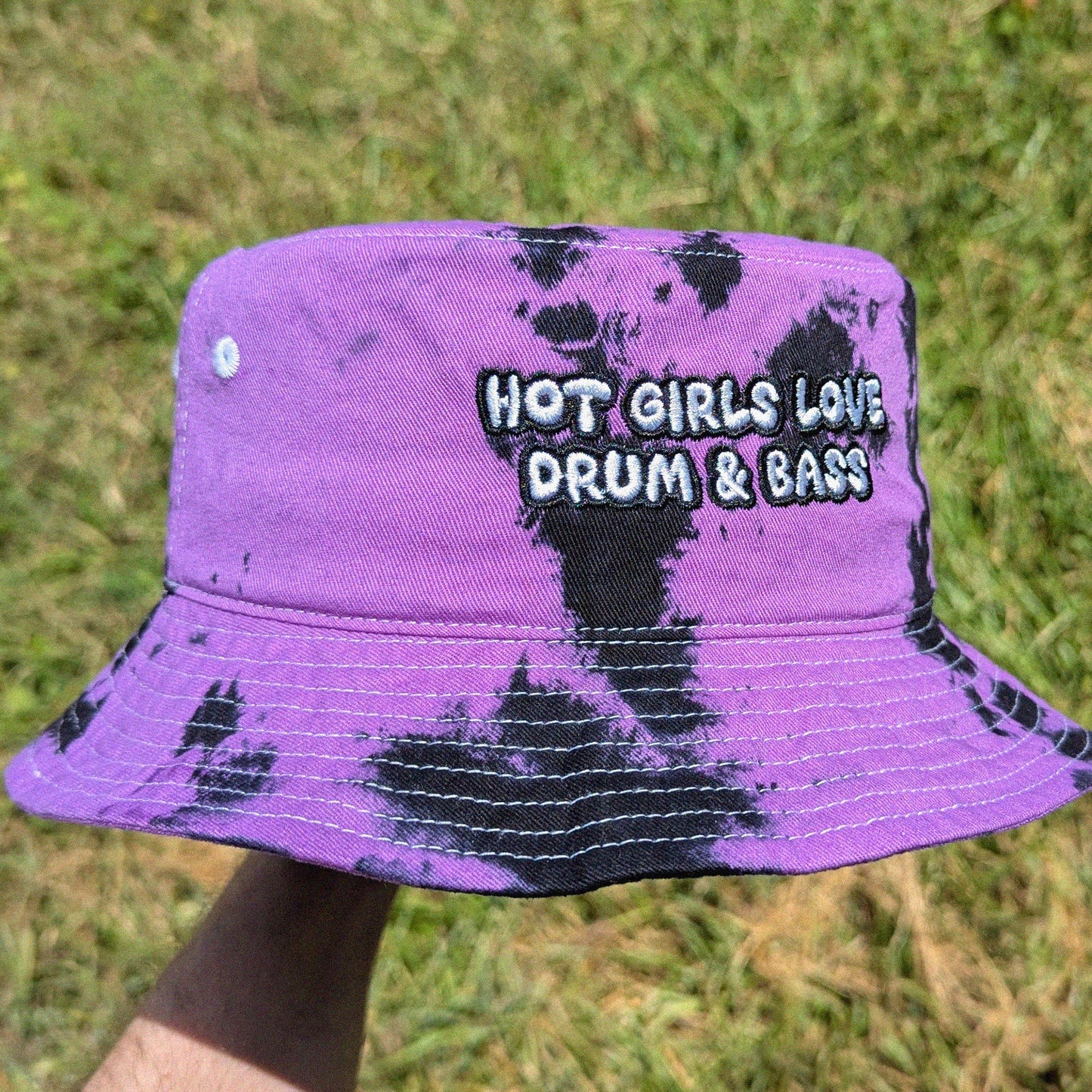 Hot girl love drum & bass embroidered tie dye rave bucket hat