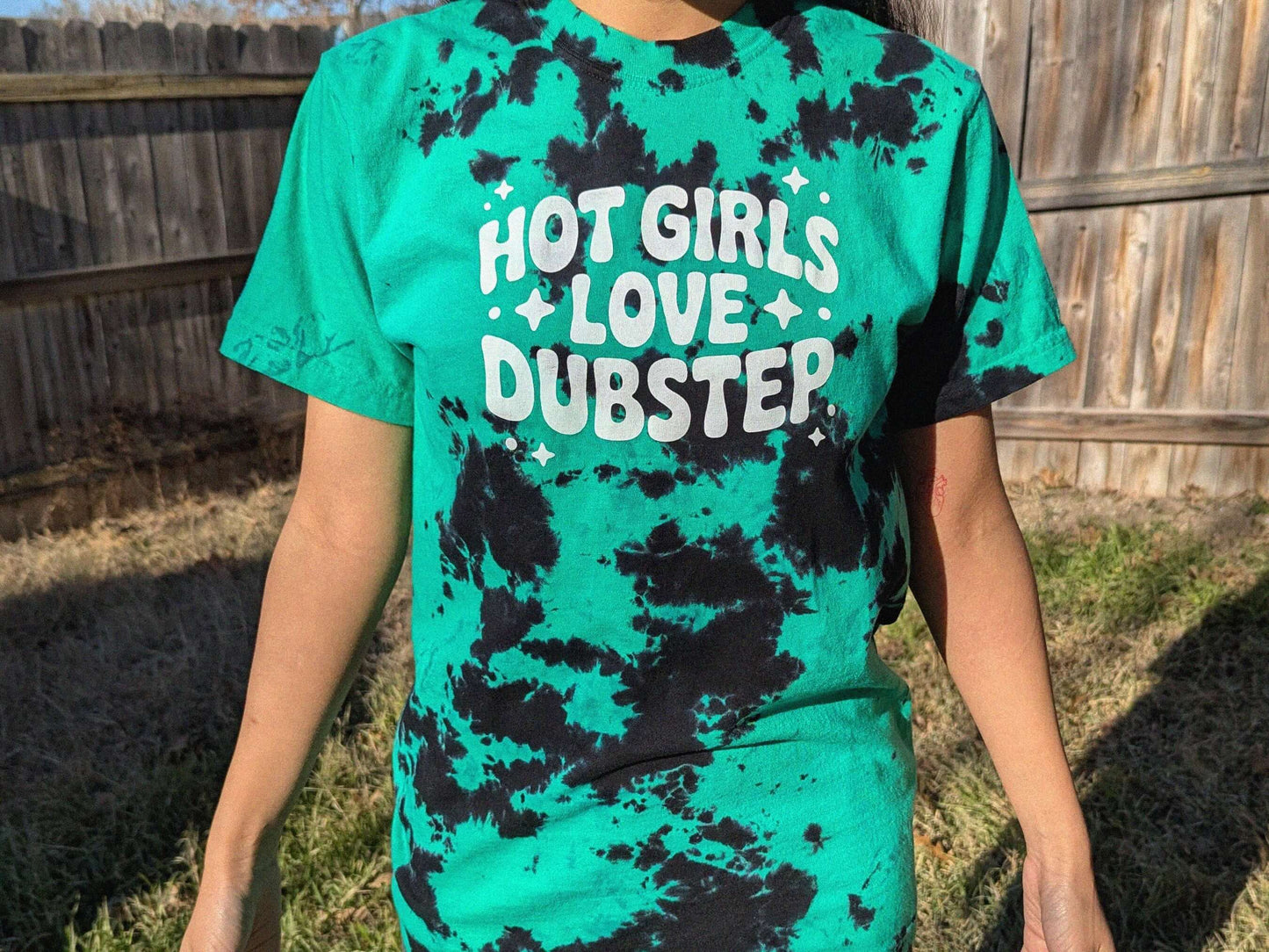 Green and black tie dye hot girls love dubstep rave shirt festival tee