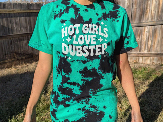 Green and black tie dye hot girls love dubstep rave shirt festival tee