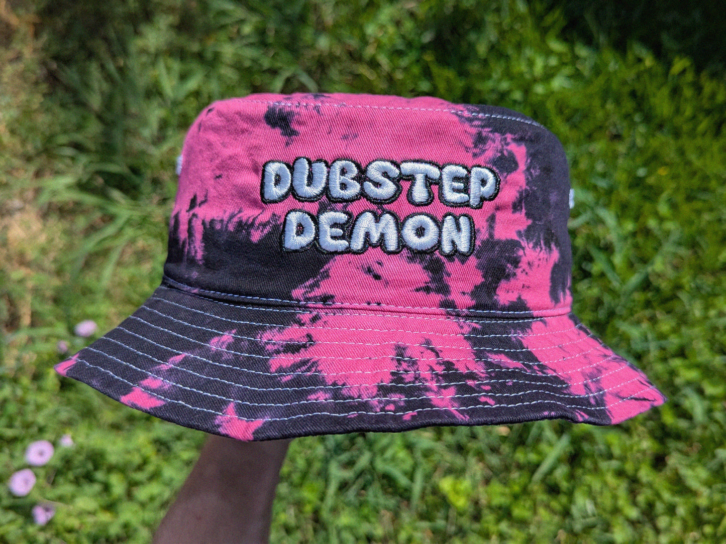 Dubstep Demon - Embroidered Tie Dye Bucket Hat - Rave Accessories Rave Outfit Festival Outfit Raver Hat EDM Gift Subtronics Dubstep Hat