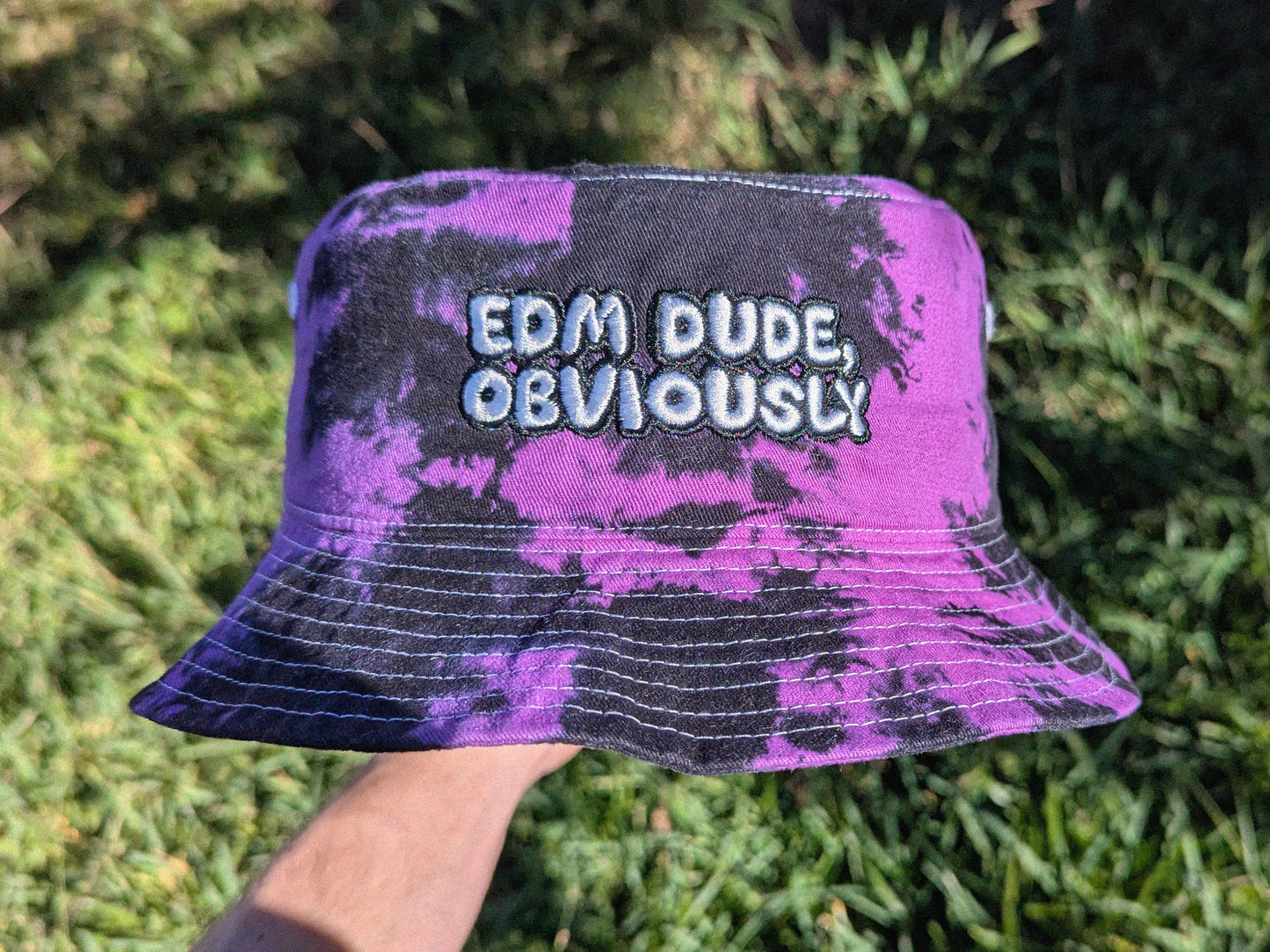 EDM Dude, Obviously - Embroidered Tie Dye Bucket Hat - Rave Outfit Music Festival Hat Rave Gear Dubstep Bucket Hat Riddim Wook Hat Rave Gift
