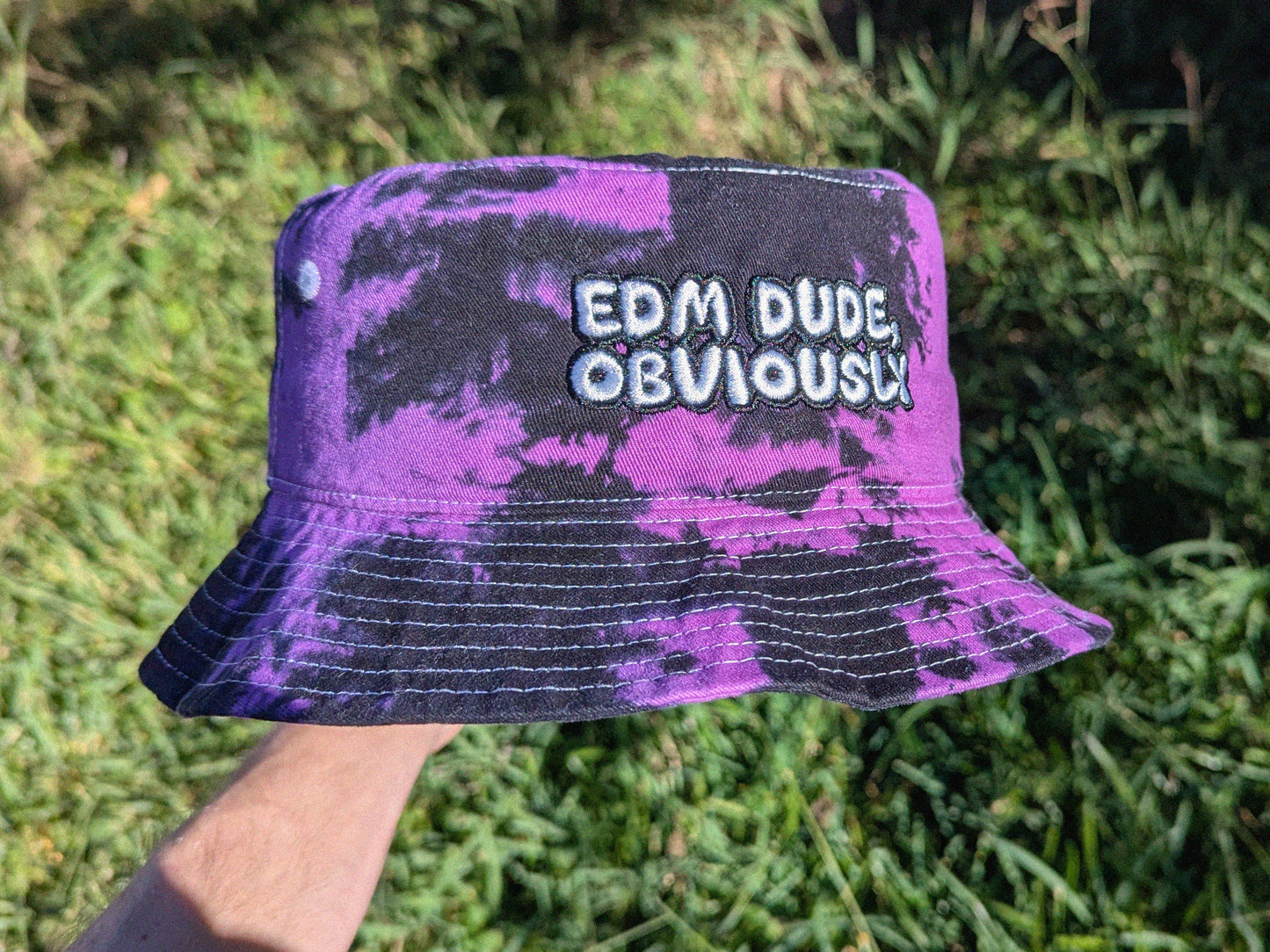EDM Dude, Obviously - Embroidered Tie Dye Bucket Hat - Rave Outfit Music Festival Hat Rave Gear Dubstep Bucket Hat Riddim Wook Hat Rave Gift