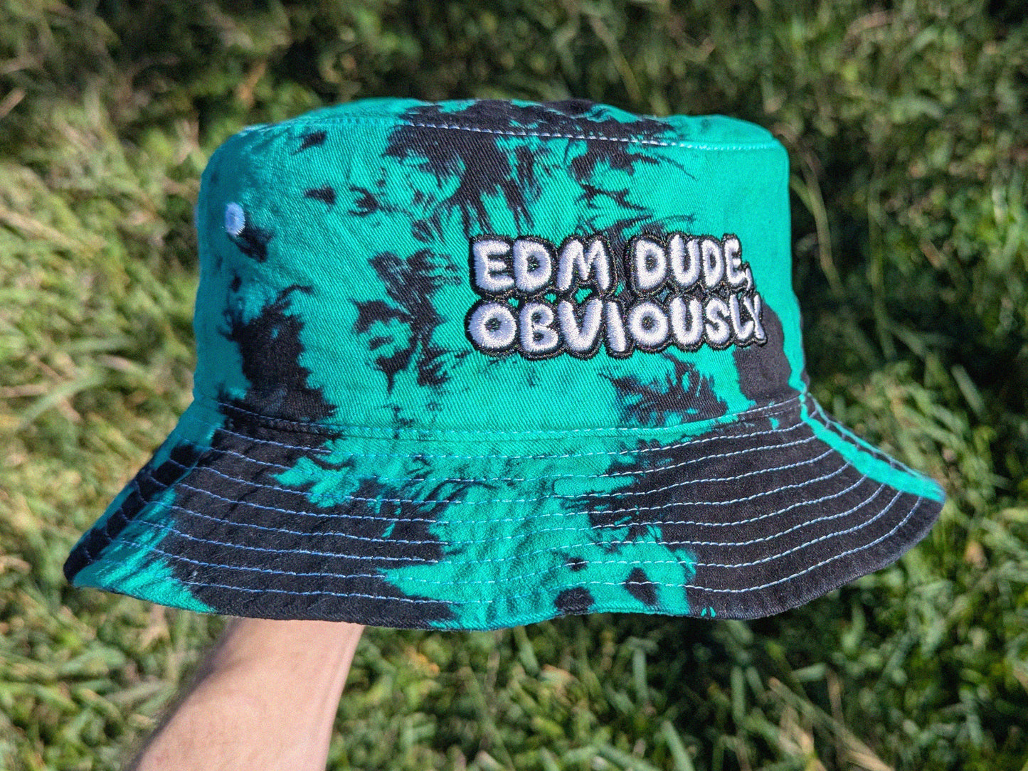 EDM Dude, Obviously - Embroidered Tie Dye Bucket Hat - Rave Outfit Music Festival Hat Rave Gear Dubstep Bucket Hat Riddim Wook Hat Rave Gift