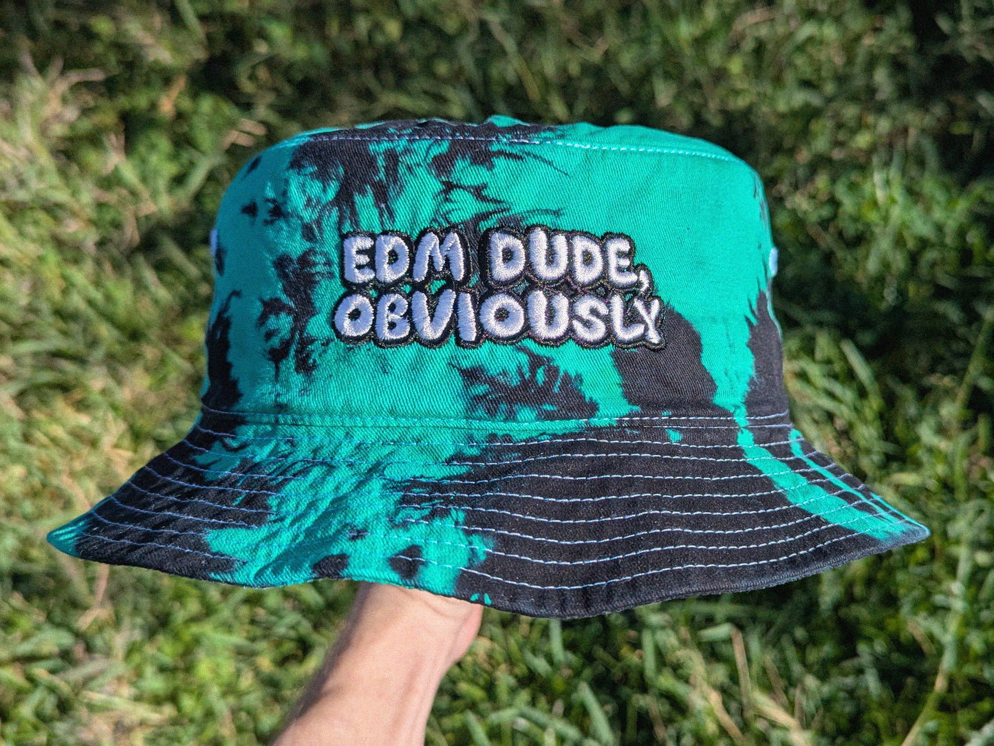 EDM Dude, Obviously - Embroidered Tie Dye Bucket Hat - Rave Outfit Music Festival Hat Rave Gear Dubstep Bucket Hat Riddim Wook Hat Rave Gift