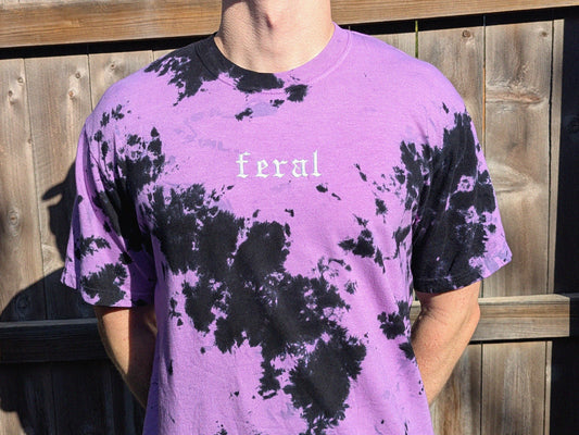 Feral 1.0 Embroidered Tie Dye Shirt - Rave Wear Festival Outfit EDM Bass Head Shirt - Raver Gift Dubstep Shirt Wook Festival Tee - Rave Girl Gift Mens Rave Shirts Unisex Rave Shirt Rave Apparel