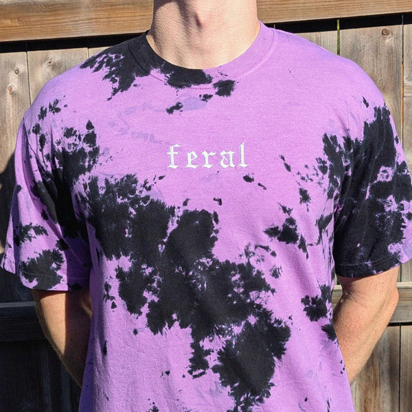 Purple and black tie dye feral rave shirt festival tee