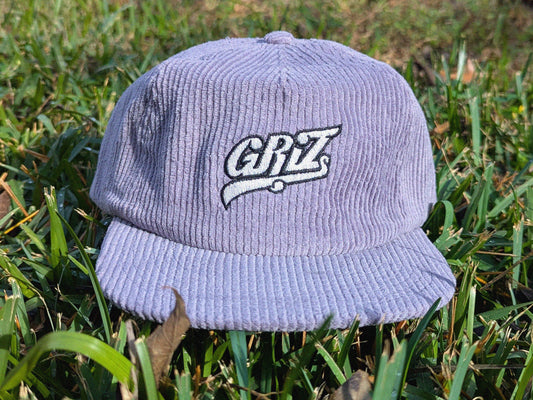 GRIZ Embroidered Corduroy Cap - Flat Bill Adjustable Hat - Unisex Rave Hat Festival Hat EDM Outfit Accessory
