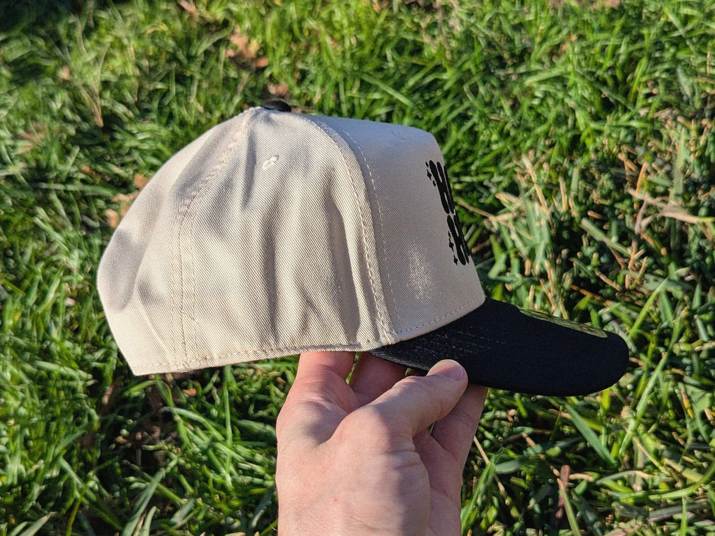 Ha ha he hu EDM rave trucker cap psychedelic festival headwear side view