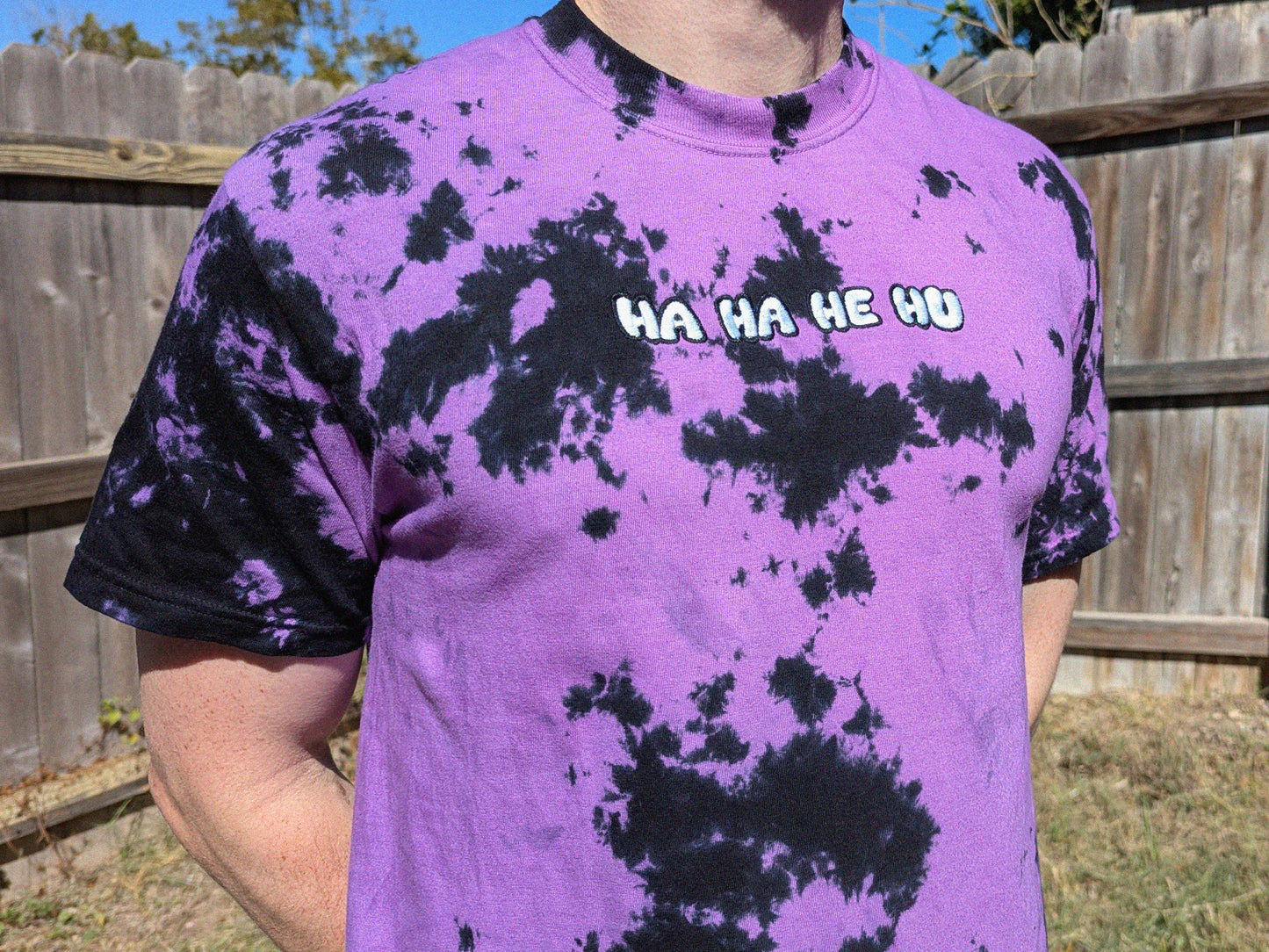 Ha Ha He Hu Embroidered Tie Dye Shirt - Festival Rave Wear EDM Bass Music Tee Rave Outfit Dubstep Bass head Shirt Festival Clothing Riddim