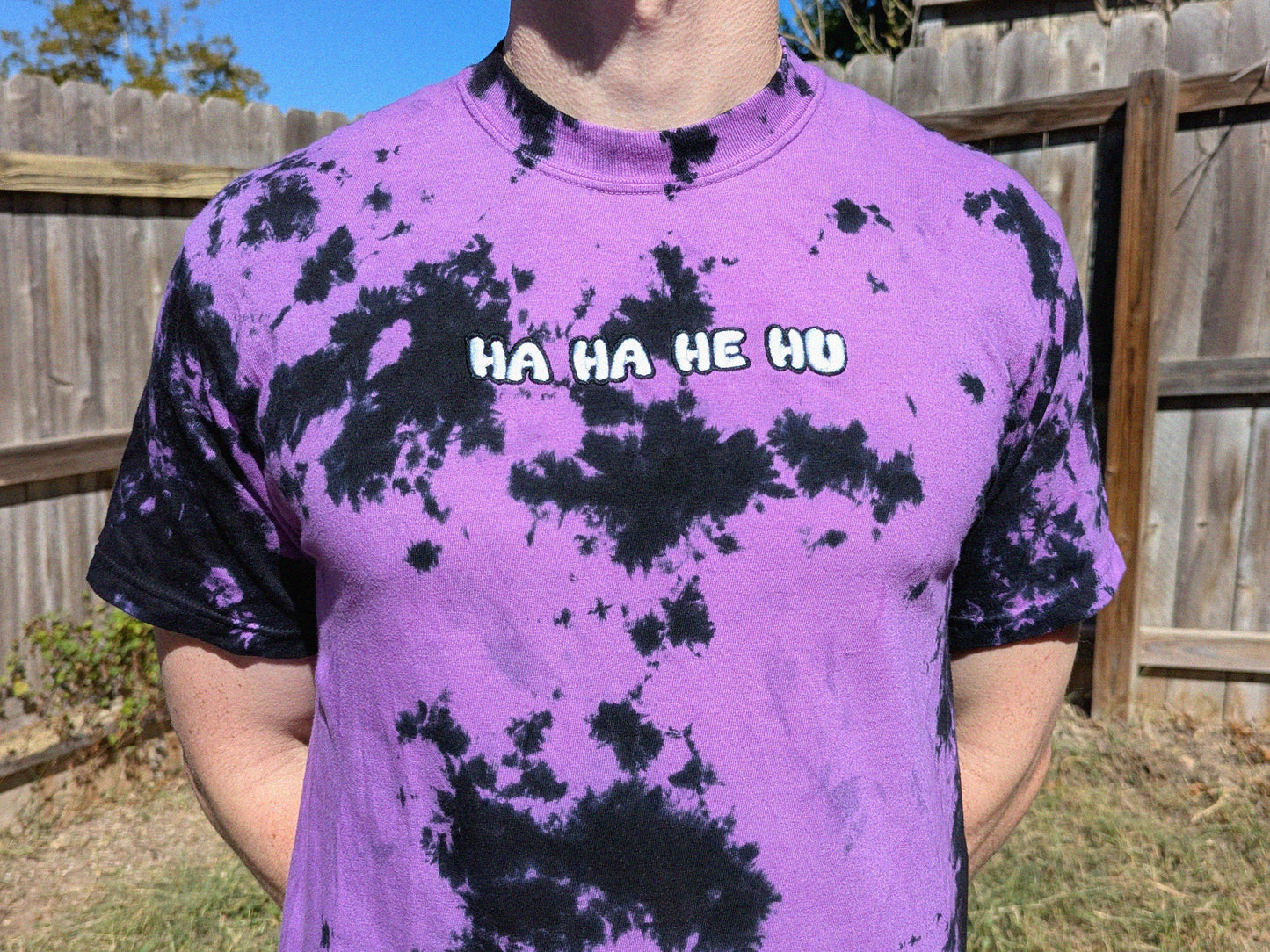 Ha Ha He Hu Embroidered Tie Dye Shirt - Festival Rave Wear EDM Bass Music Tee Rave Outfit Dubstep Bass head Shirt Festival Clothing Riddim
