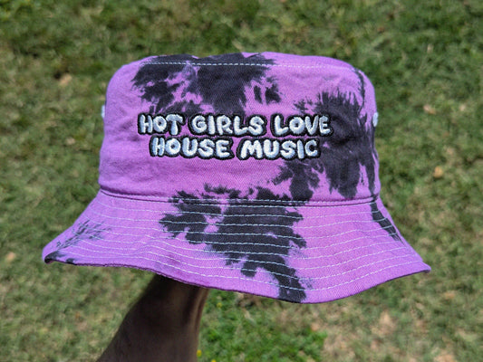 Hot Girls Love House Music - Embroidered Tie Dye Bucket Hat - Rave Accessories Rave Outfit Music Festival Outfit Rave Hat Tie Dye Bucket Hat