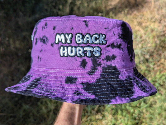 My Back Hurts - Embroidered Tie Dye Bucket Hat - Rave Outfit Accessory, Music Festival Gear, Funny EDM Raver Hat, Festival Gift Party Hat