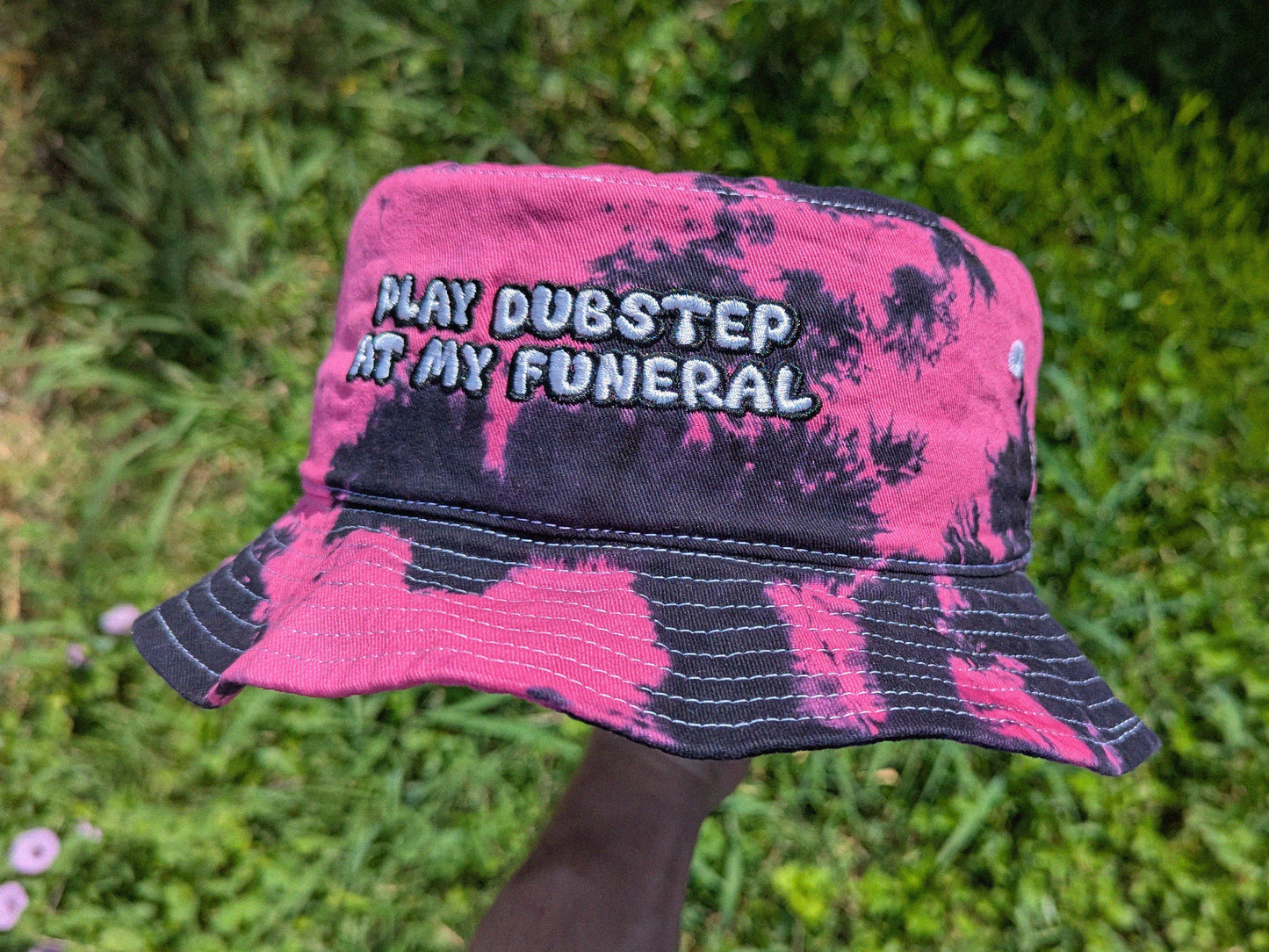Play Dubstep at My Funeral - Embroidered Tie Dye Bucket Hat - Dubstep Hat Rave Outfit Festival Outfit Raver Hat EDM Gift Dubstep Riddim