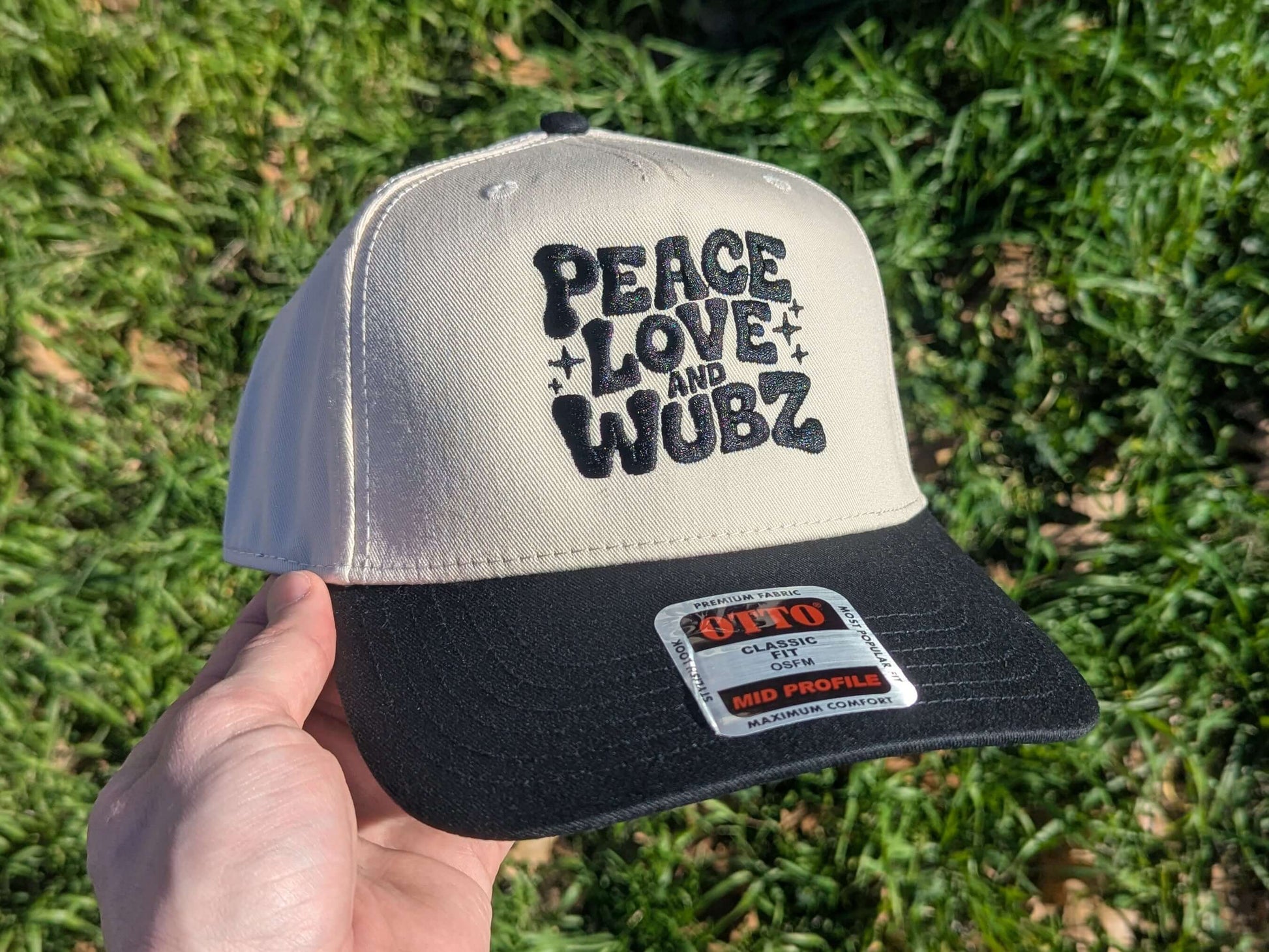 EDM festival peace love and wubz embroidered trucker cap bass music