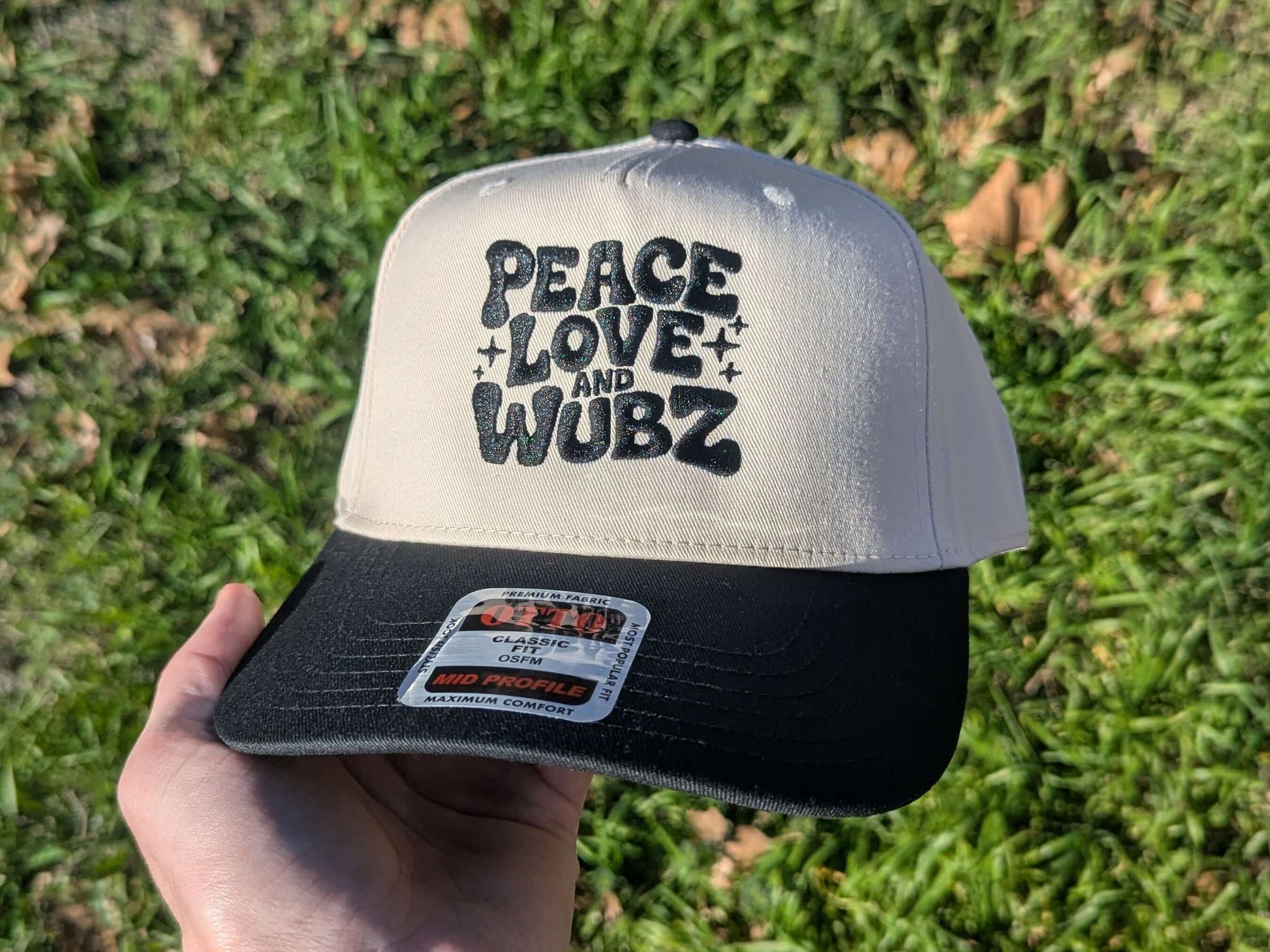 Music festival peace love and wubz trucker cap dubstep rave headwear