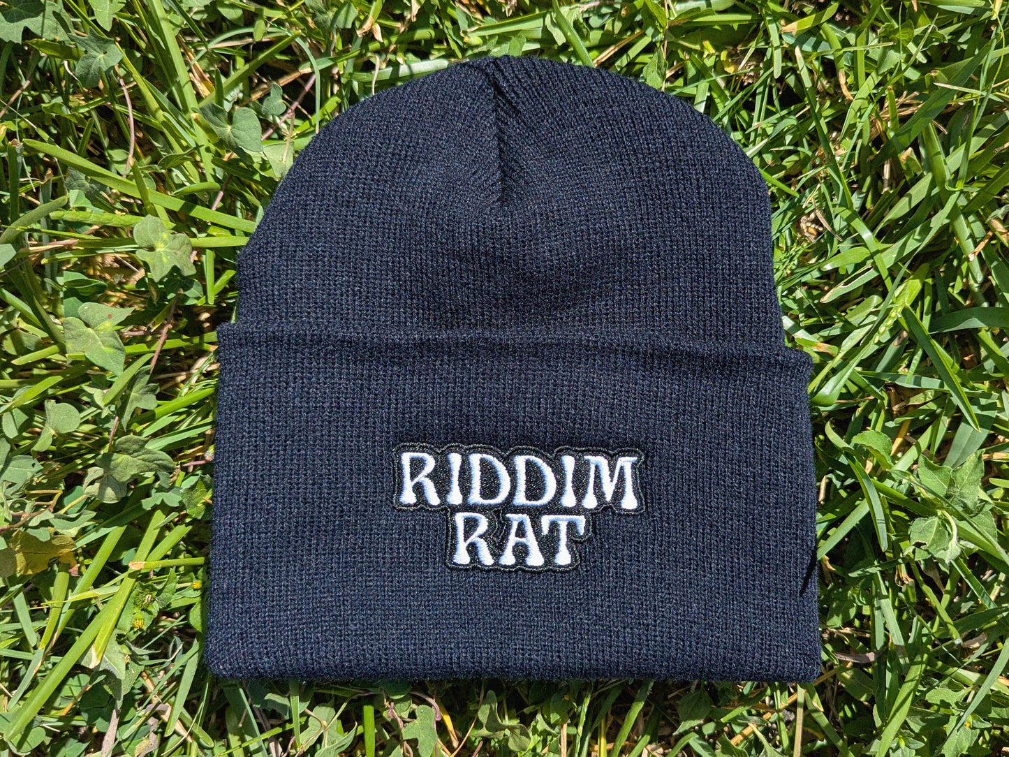 Riddim Rat Embroidered Beanie Hat - Rave Festival Wear EDM Plur Wook Hat - Riddim Bass Music Dubstep Headwear Gift for Ravers Cute EDM Hat