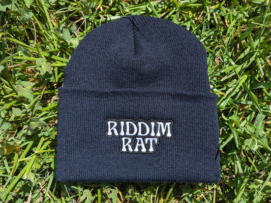 Riddim Rat Embroidered Beanie Hat - Rave Festival Wear EDM Plur Wook Hat - Riddim Bass Music Dubstep Headwear Gift for Ravers Cute EDM Hat