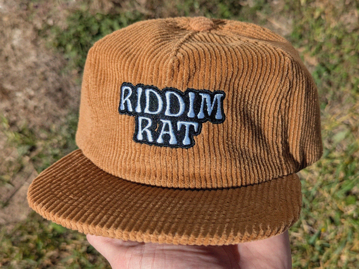 Riddim Rat Embroidered Corduroy Hat - Flat Bill Adjustable Hat - Unisex Rave Hat Festival Hat Dubstep Riddim EDM Outfit Accessory