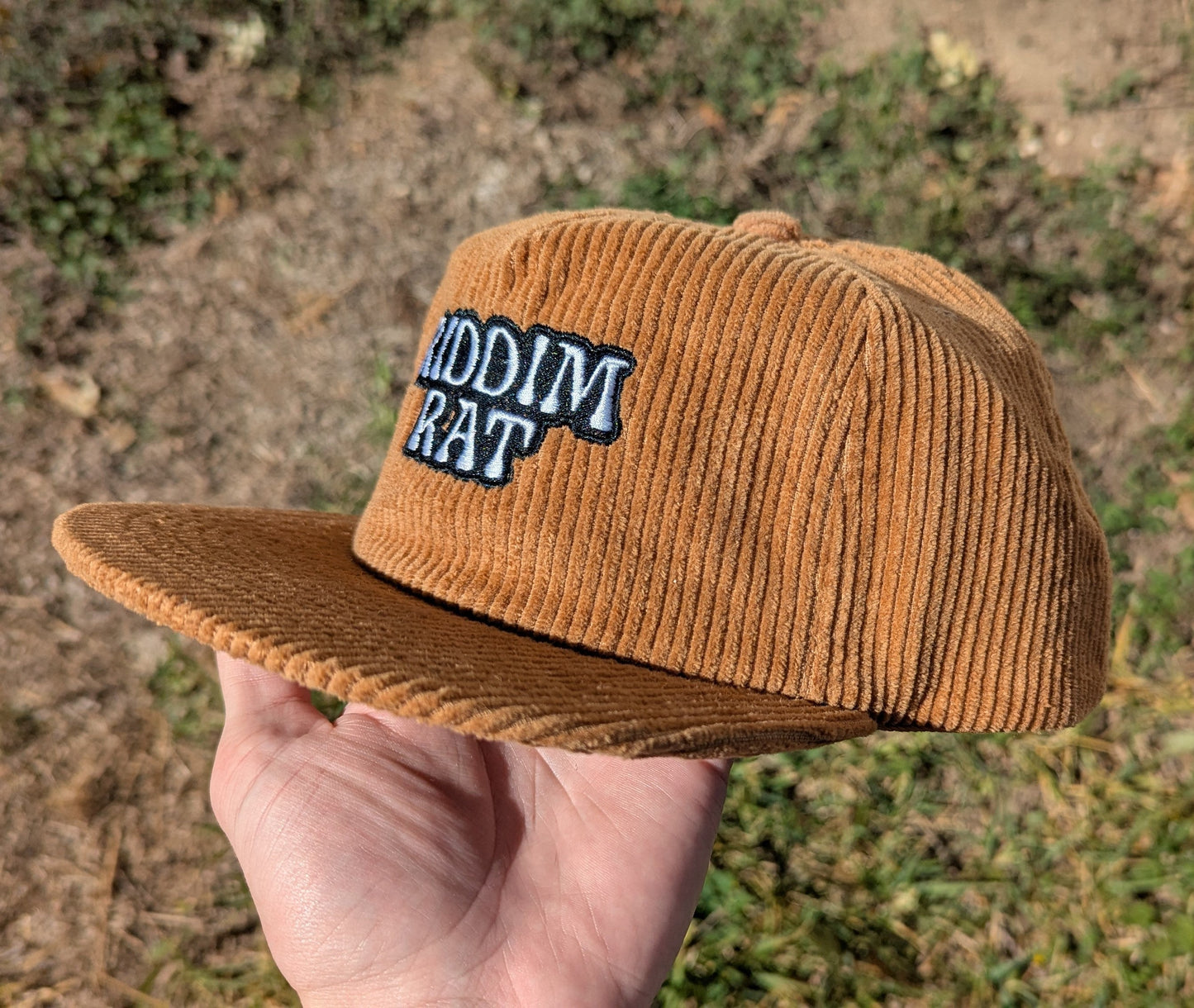 Riddim Rat Embroidered Corduroy Hat - Flat Bill Adjustable Hat - Unisex Rave Hat Festival Hat Dubstep Riddim EDM Outfit Accessory