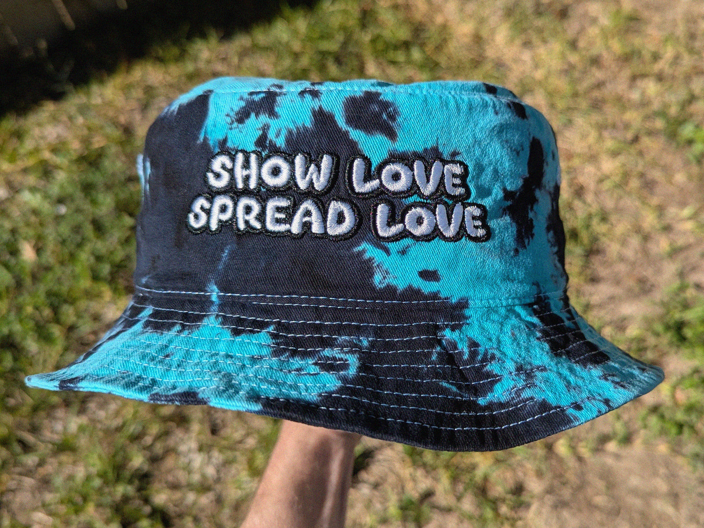 Show Love Spread Love - Embroidered Tie Dye Bucket Hat - Rave Outfit Music Festival Hat Griz Inspired Hat Rave Gear Dubstep Bucket Hat Riddim Wook Hat