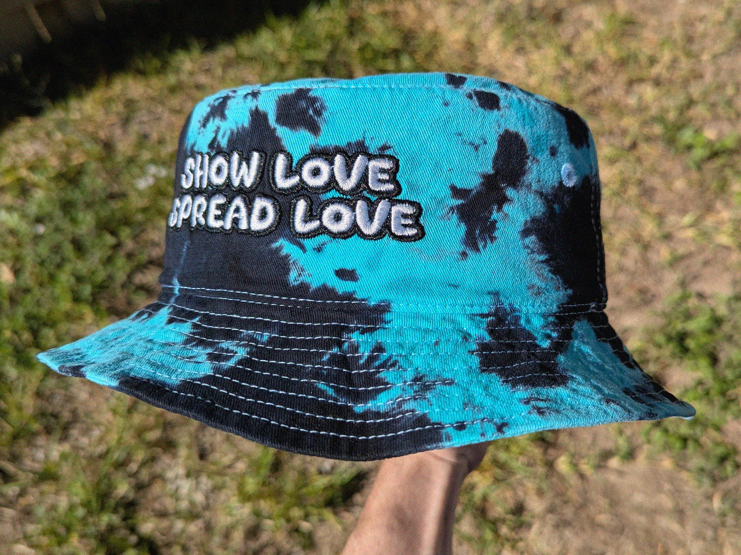 Show Love Spread Love - Embroidered Tie Dye Bucket Hat - Rave Outfit Music Festival Hat Griz Inspired Hat Rave Gear Dubstep Bucket Hat Riddim Wook Hat