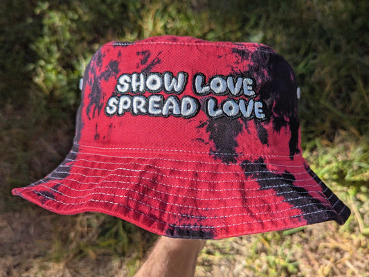 Show Love Spread Love - Embroidered Tie Dye Bucket Hat - Rave Outfit Music Festival Hat Griz Inspired Hat Rave Gear Dubstep Bucket Hat Riddim Wook Hat