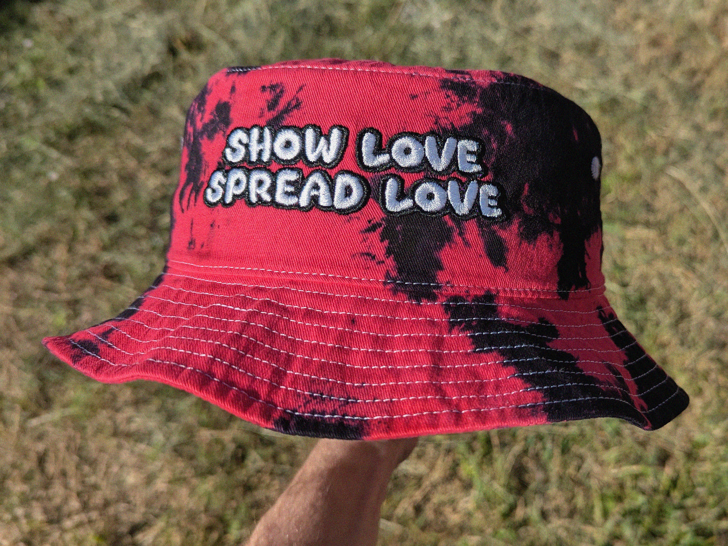 Show Love Spread Love - Embroidered Tie Dye Bucket Hat - Rave Outfit Music Festival Hat Griz Inspired Hat Rave Gear Dubstep Bucket Hat Riddim Wook Hat