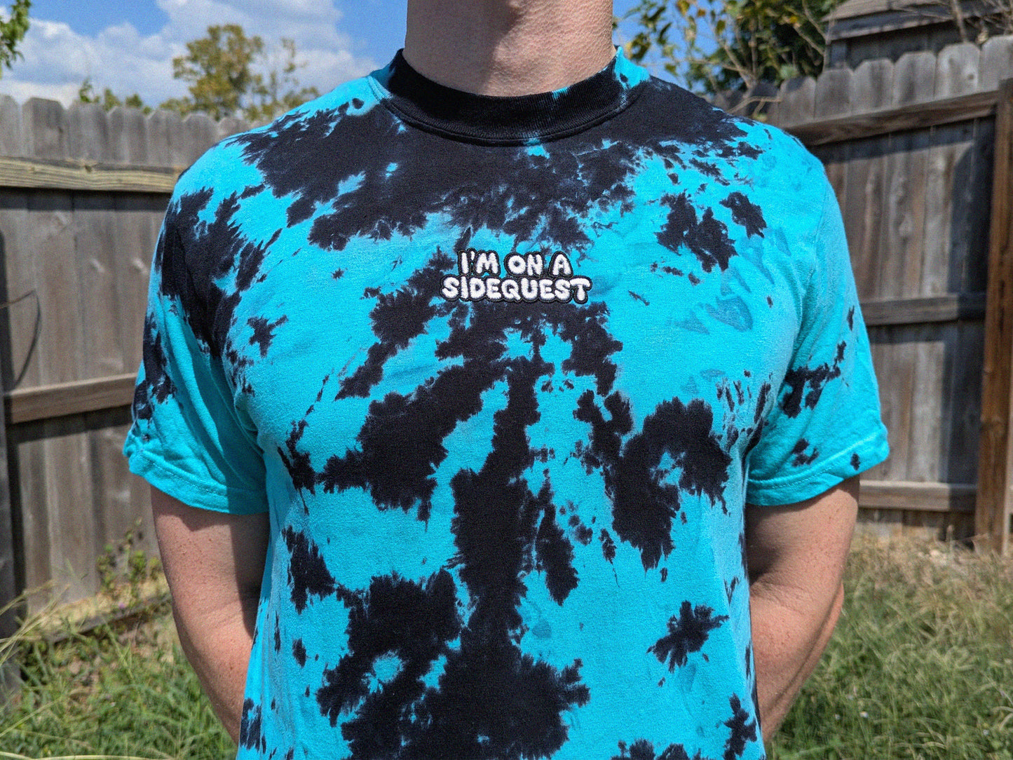 I'm On A Sidequest Tie Dye Embroidered Tee - Gamer Gift DnD Shirt - Raver Festival Outfit - Gaming Shirt - Rave Gift Music Festival Shirt