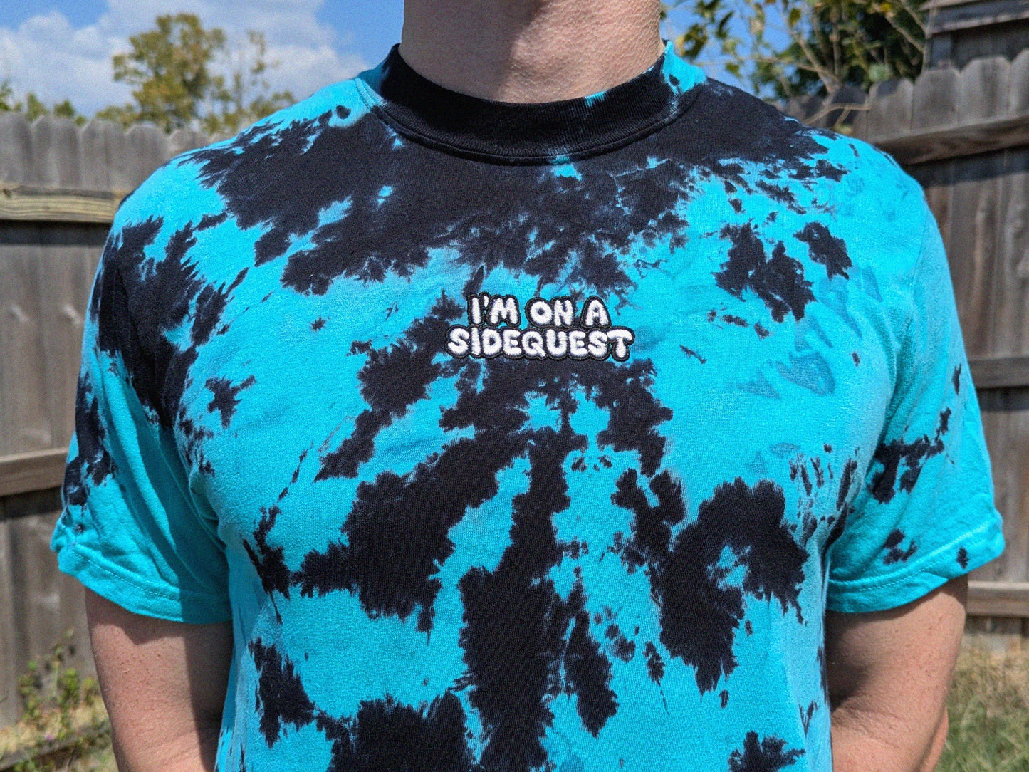 I'm On A Sidequest Tie Dye Embroidered Tee - Gamer Gift DnD Shirt - Raver Festival Outfit - Gaming Shirt - Rave Gift Music Festival Shirt