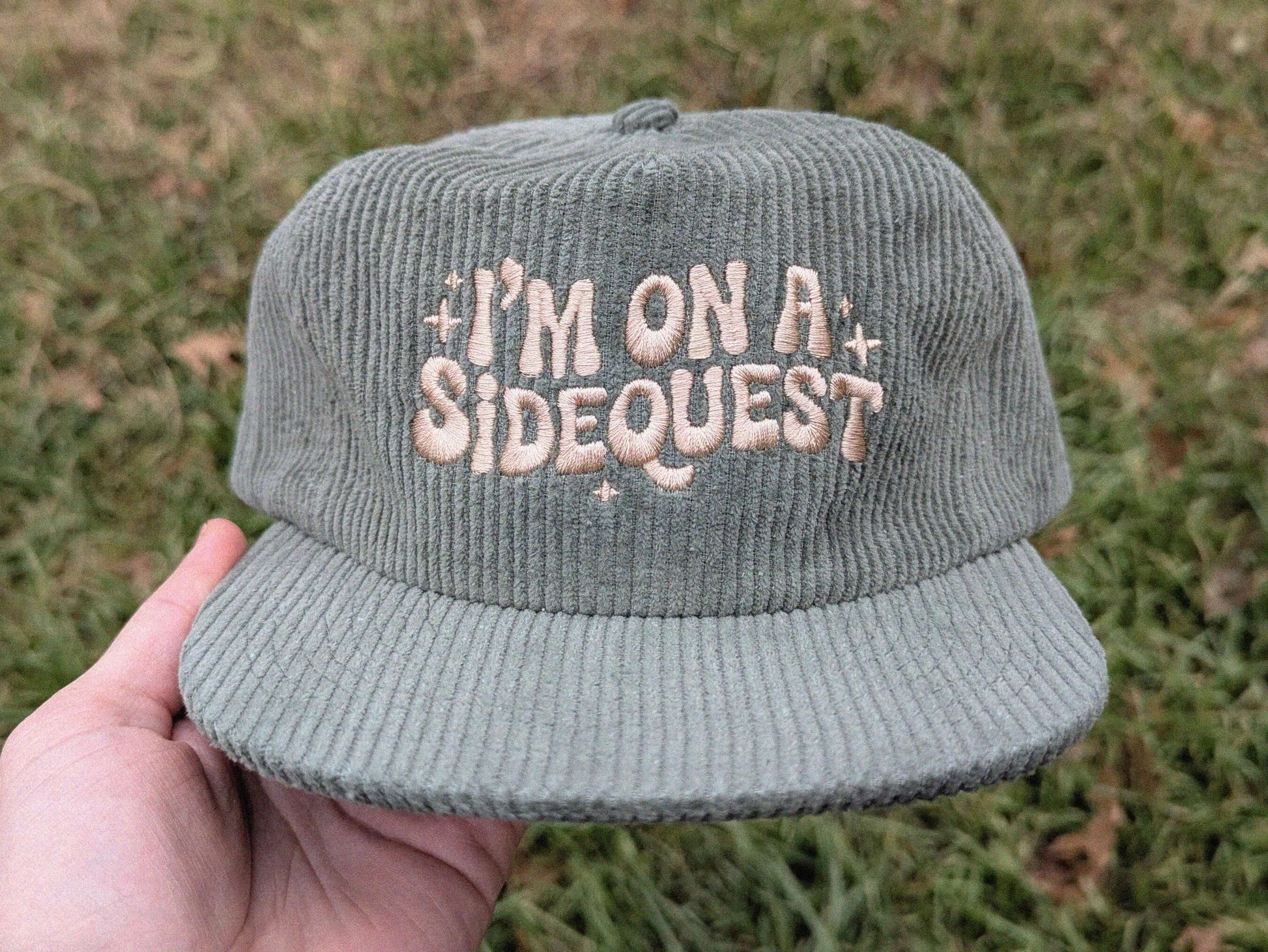 Music festival sidequest design green corduroy cap