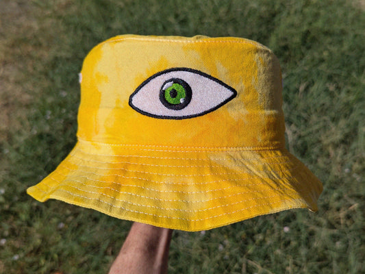 Subtronics Inspired Cyclops Eye Tie Dye Bucket Hat - Yellow Bucket Hat Raver Gift Rave Outfit EDM Festival Hat Rave Gift Subtronics Gift - Dubstep Riddim Gift Subtronics Hat Subtronics Eye