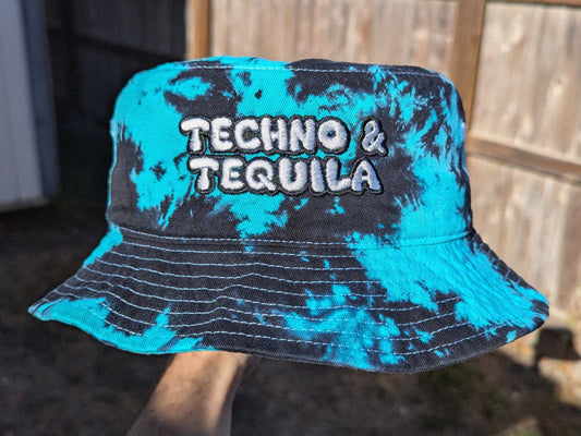 Techno & Tequila - Embroidered Tie Dye Bucket Hat - Rave Baby - Embroidered Tie Dye Bucket Hat - Rave Gift Raver Hat Bass Music Hat EDM Hat