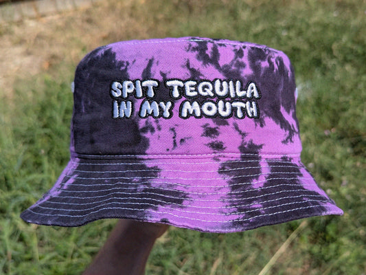 Spit Tequila in My Mouth - Embroidered Tie Dye Bucket Hat - Rave Hat Rave Outfit Music Festival Outfit Raver Gift Festival Hat Dubstep EDM