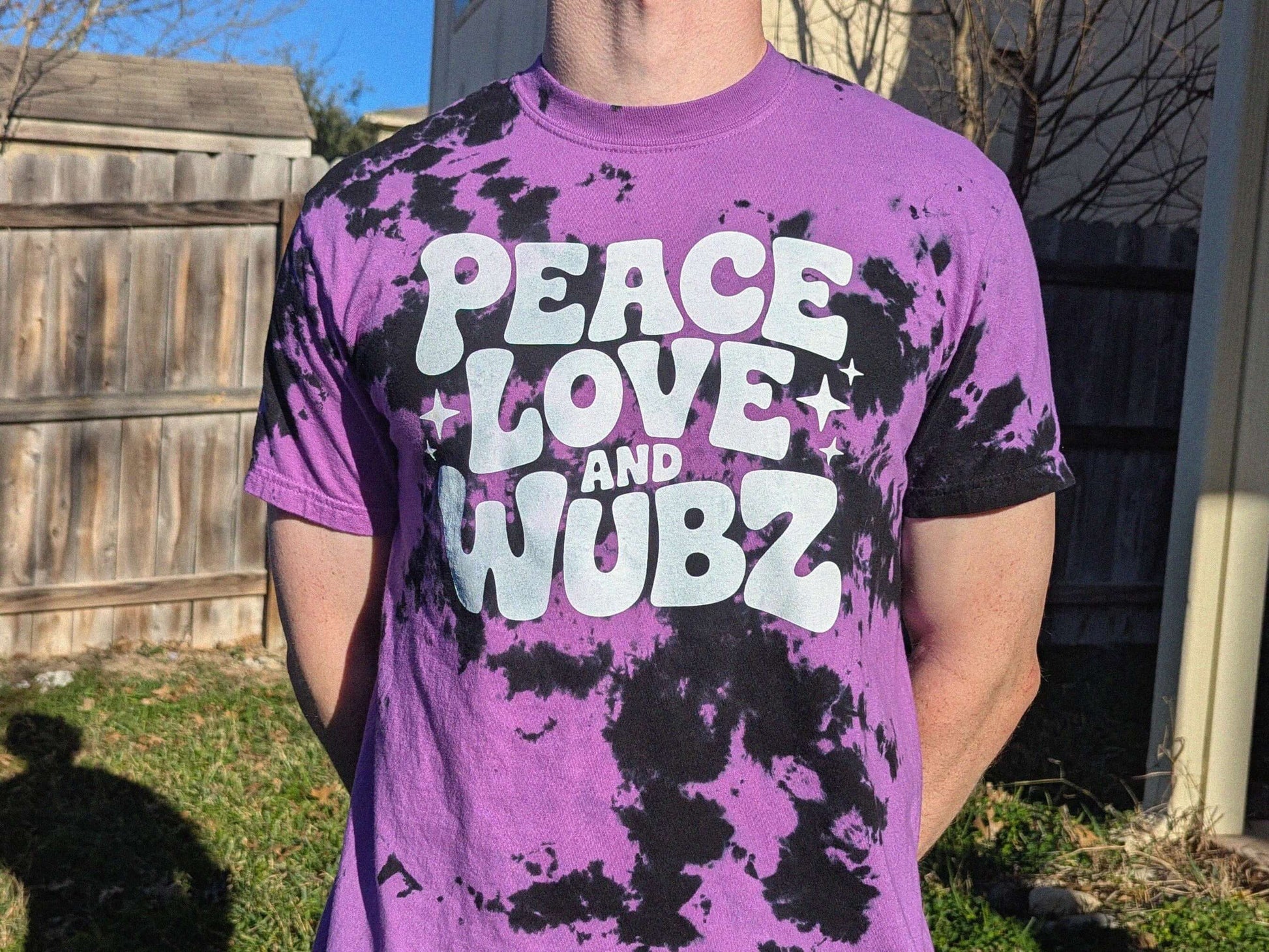 Bass music peace love and wubz rave tee tie dye shirt dubstep festival clothing